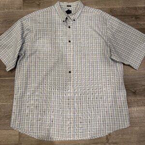 Dickies Relaxed Fit Plaid‎ Button-Down Shirt Men’s 2XL Blue Tan Short Sleeve
